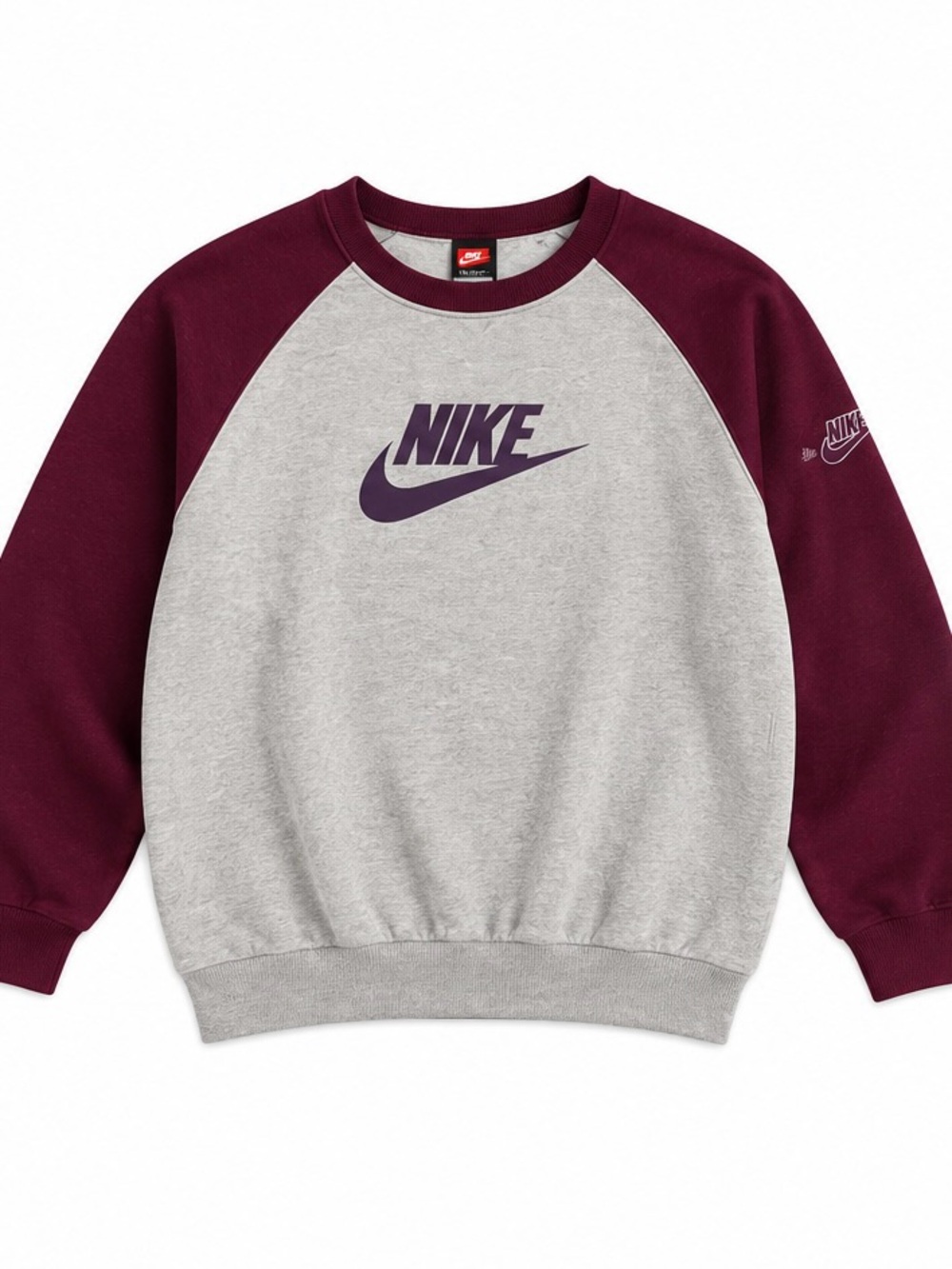 Nike Grey and Burgundy Crew Sweatshirt